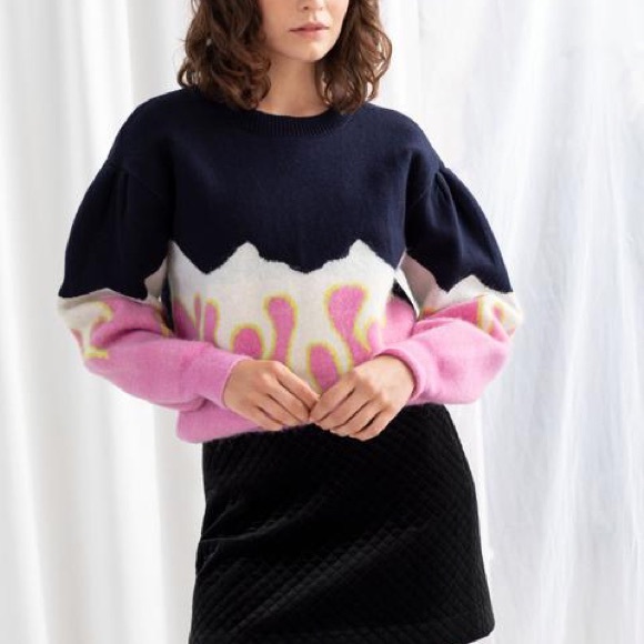 & Other Stories Sweaters - & other stories navy pink flame colour block sweater, size XS